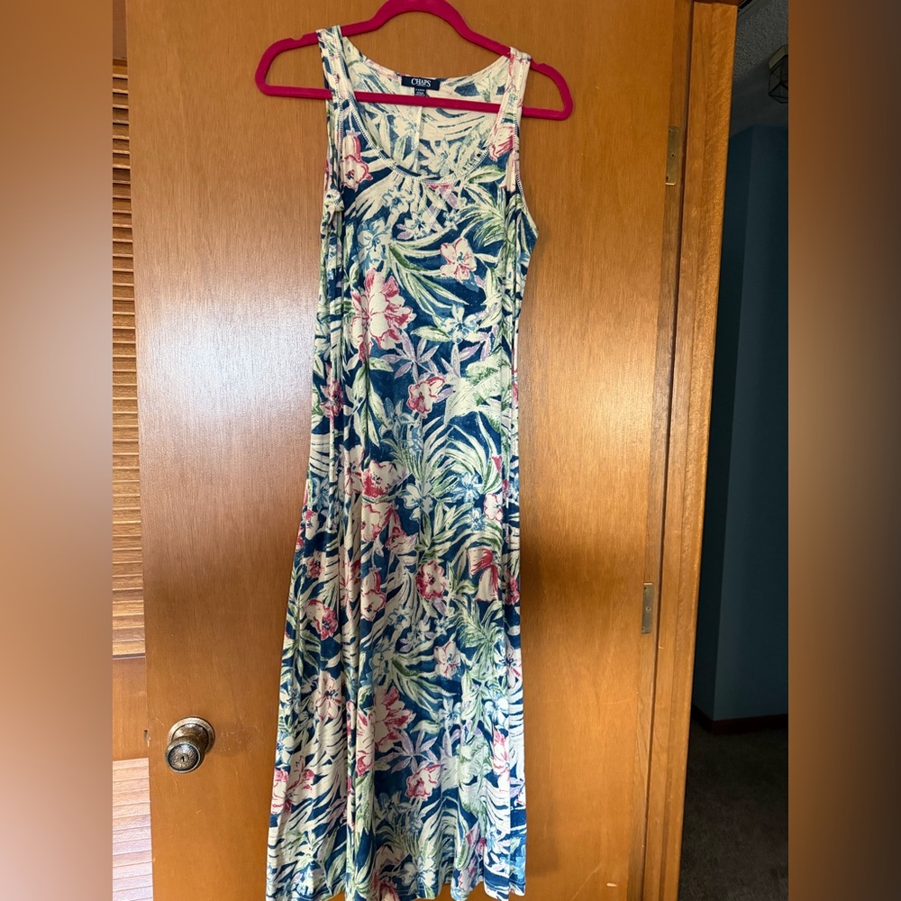 Chaps Navy Floral Maxi Dress with Pink & Cream Accents